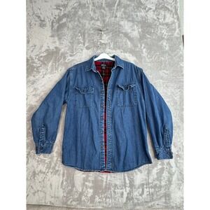 Boca Classics Mens Denim Shirt Jacket Plaid Lined Button Up Casual‎ Work Size M